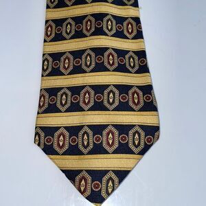 Vtg 90s Tommy Hilfiger yellow‎ & navy blue paisley striped silk tie